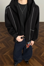 2026春季重磅350g华棉男大码辑明线拉链连帽卫衣W24567-特P50控98，男装卫衣，电商A001-1