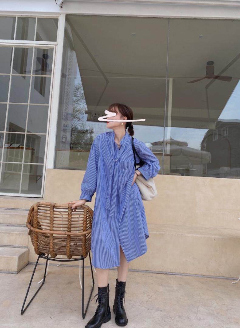 条纹衬衫裙，女装衬衫，驿谷