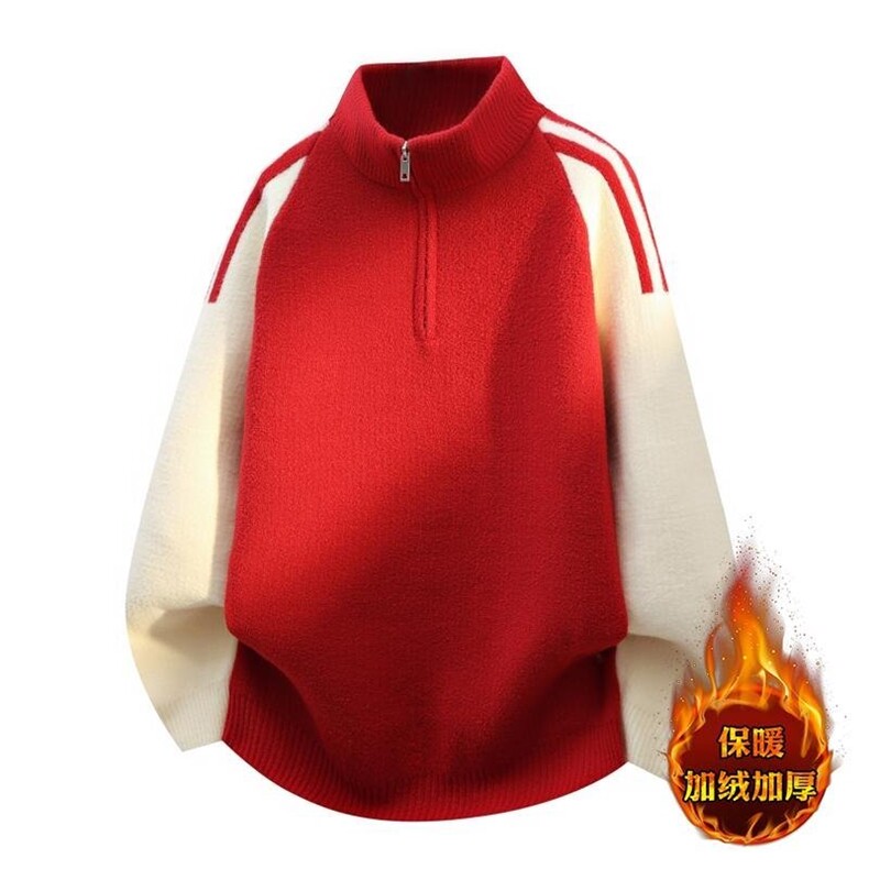 MY7365加绒TP65加绒加厚针织衫男慵懒风套头毛衣外套，男装针织衫/毛衣，电商A320