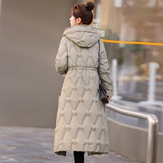 现货！专柜品质！2023冬装新款羽绒服女长款连帽时尚抽绳外套白鸭，女装羽绒服，铭街依杨