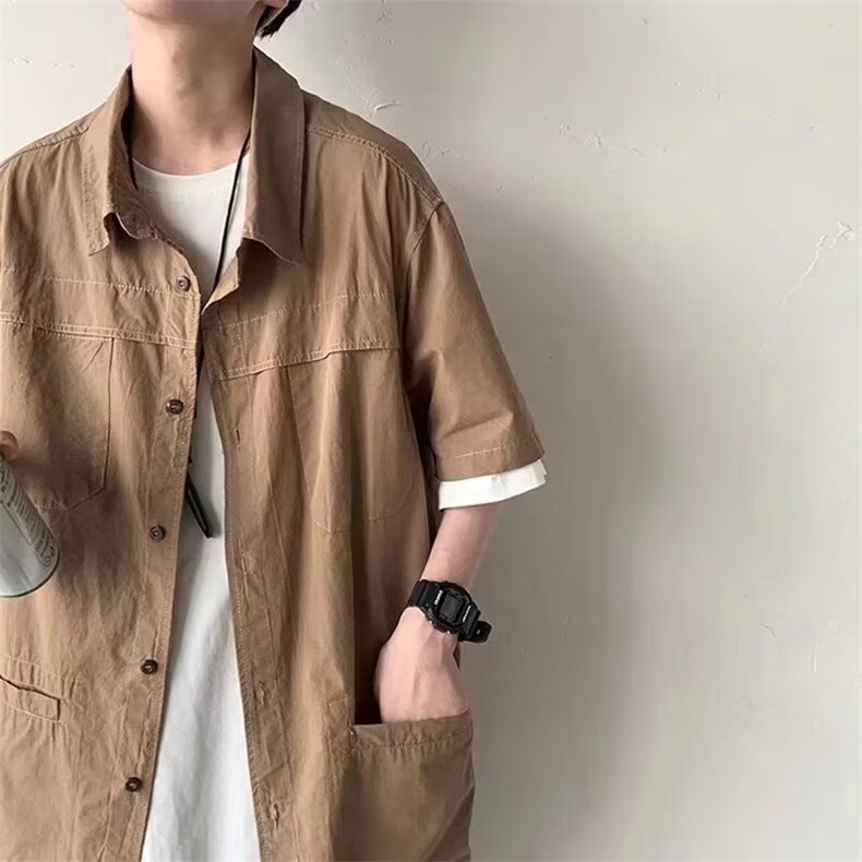 男新款宽松型纯色气质潮流夏季潮短袖青春流行文艺原宿衬衫XXG84,男装T恤,星座208-5