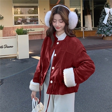 韩系内里加绒抽绳麂皮绒短款外套F6602-P195-K298，女装短外套，2C255