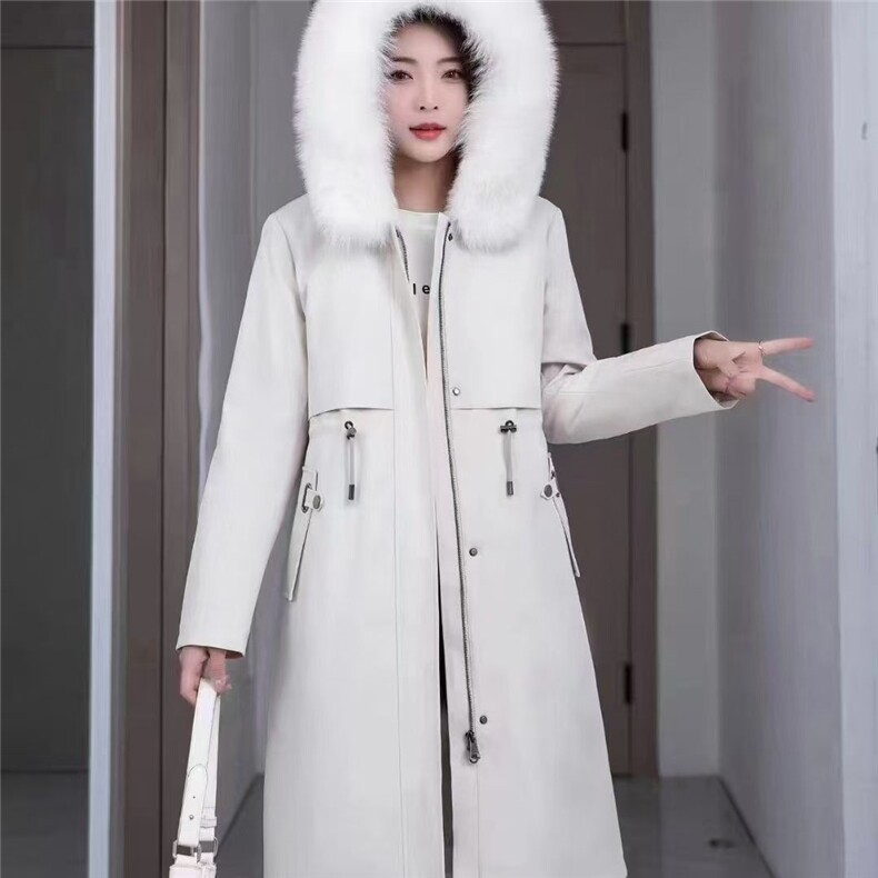 2025飘带款可拆卸内胆獭兔毛女士长款派克服图片