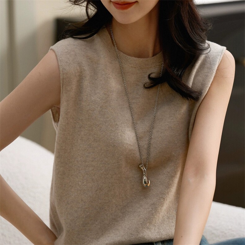 无袖圆领马甲休闲/淑女2026年秋季,女装马甲,唯若美羊绒