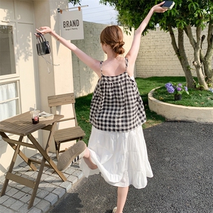法式格子吊带拼接连衣裙女夏2025新款超好看独特漂亮减龄甜美长裙图片