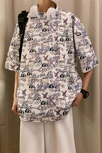 2024夏季新潮ins条纹中性风圆领男宽松透气短袖T恤图片