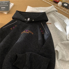 加绒重磅砂洗做旧拉链刺绣连帽卫衣JF816-特P68控118加绒P73控128，男装卫衣，电商A422-1