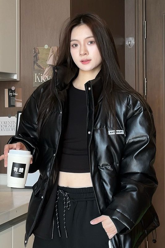 现货中性冬季宽松美式高街PU皮棉衣假两件外套XZ811A-MF120-P135,男装棉衣,星座811A