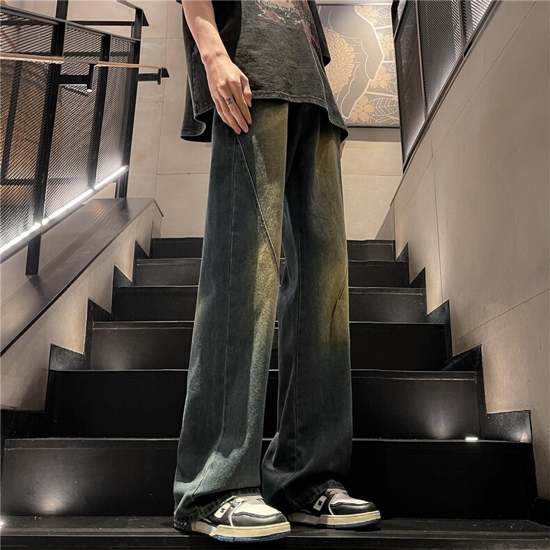 复古蓝牛仔裤水洗做旧微喇宽松阔腿直筒裤A061-EX3982-P60,男装牛仔裤,电商A061