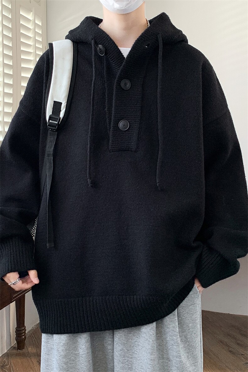 秋冬新款青少年时尚连帽纽扣款休闲针织衫毛衣男1018-1-M619-P65,男装针织衫/毛衣,星座1018-1​
