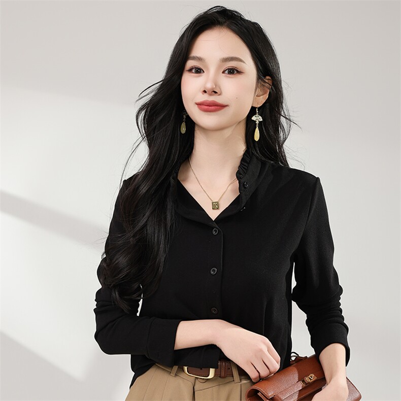 女士简约开衫木耳边德绒秋冬休闲通勤纯色时尚图片