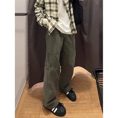 复古美拉德水洗多口袋拼接工装裤男直筒宽松阔腿休闲长裤KD807，男装工装外套，星座1116A（原606A-3）