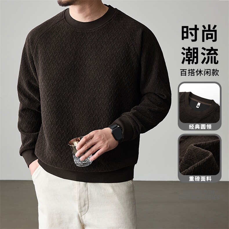 春季新款大码男士圆领套头提花卫衣6520-P42大码元，男装卫衣，星座209