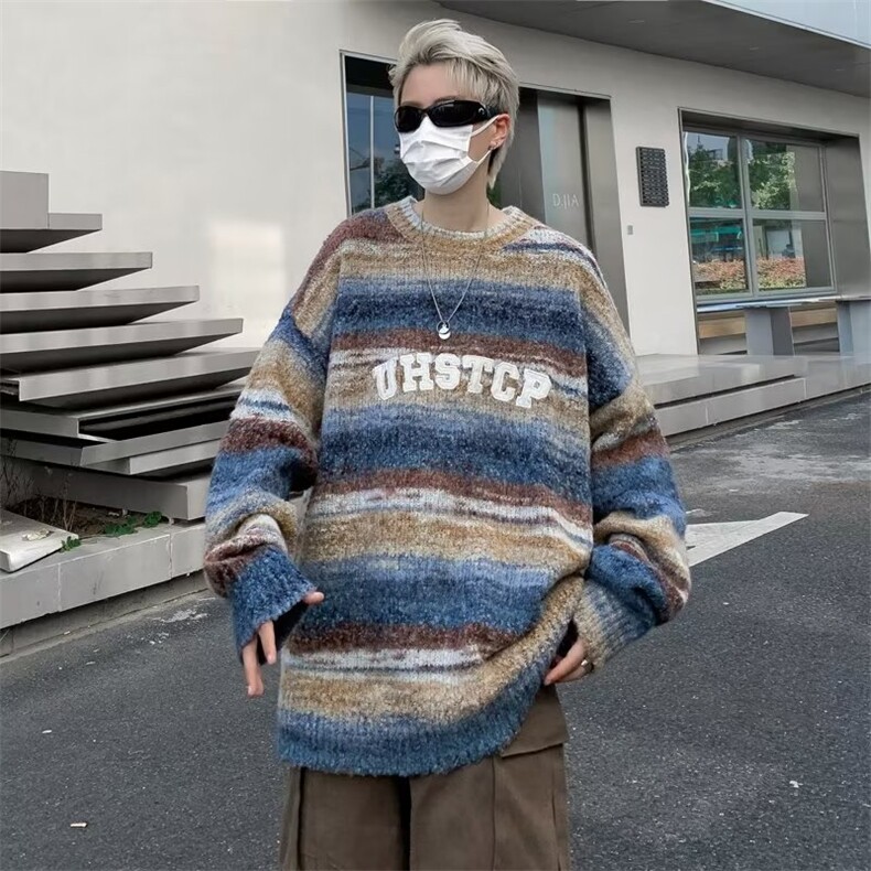 美式圆领毛衣男慵懒风休闲刺绣针织衫MY220-P60,男装针织衫/毛衣,星座1109-3