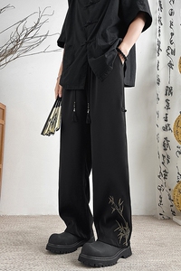 风冰丝坠感休闲裤男女  直筒个性显高长裤子KK457/P42图片