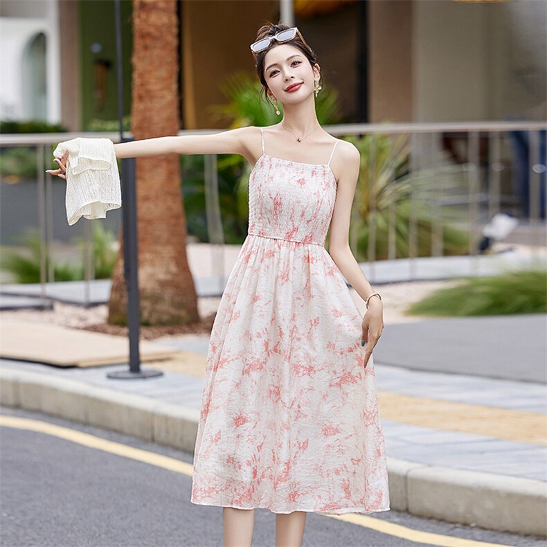 独醒2025夏季新款仙女度假风连衣裙莱赛尔碎花吊带长裙F,女装套装/套裙,曼琳思菲