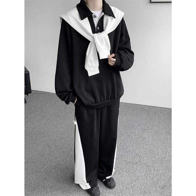 5XL-M潮流高级感披肩撞色拼接翻领百搭卫衣宽松弯刀长裤TZ113P118,男装卫衣,电商D206-1