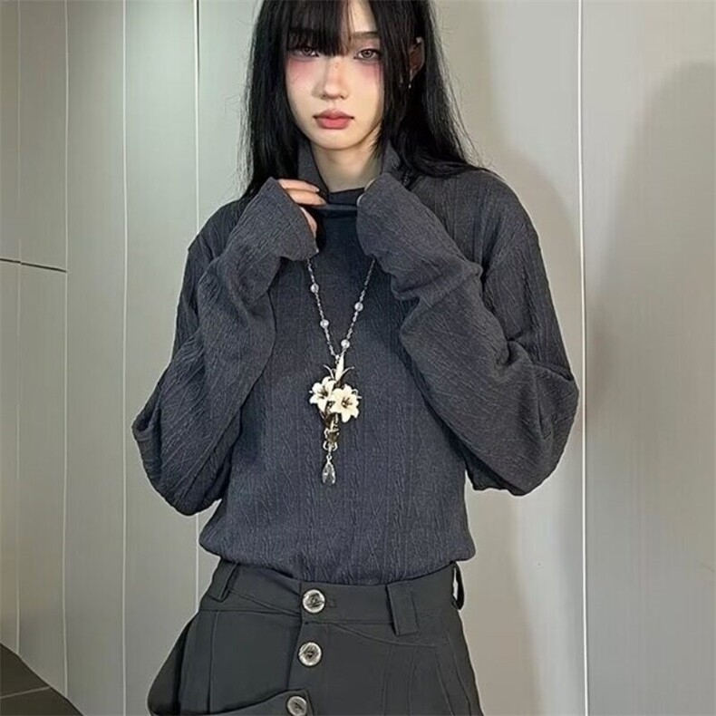 半高领长袖卫衣男女褶皱纯色T恤堆堆领套头日系痞帅设计高级感,男装T恤,星座506A