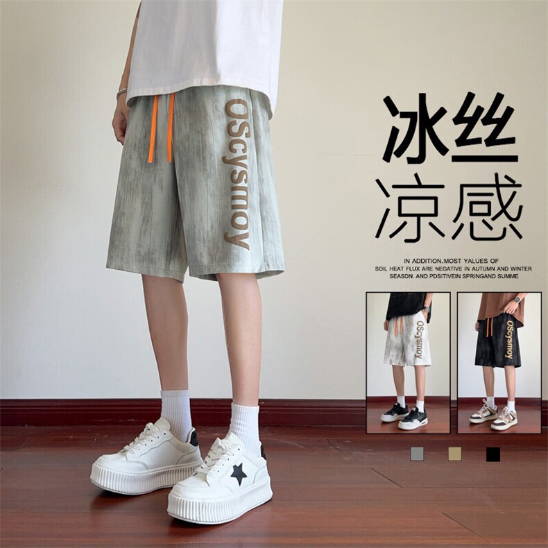 美式扎染速干运动短裤男夏季潮牌麂皮绒发泡印花宽松休闲五分裤子图片