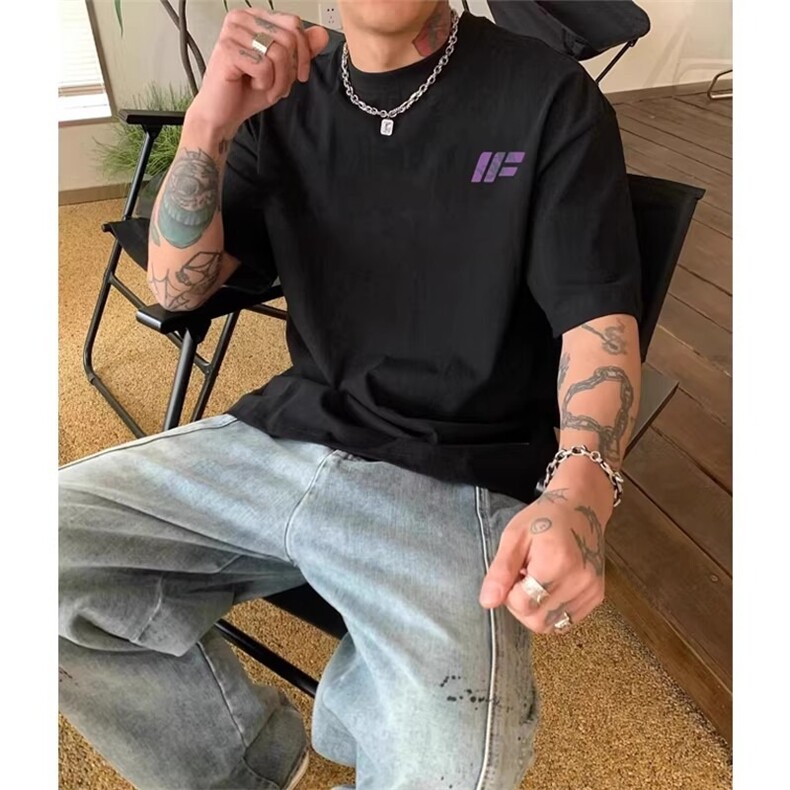 网图美式复古街头痞帅短袖t恤纯棉小领口情侣上衣A025-T7673-P25,男装T恤,电商A025
