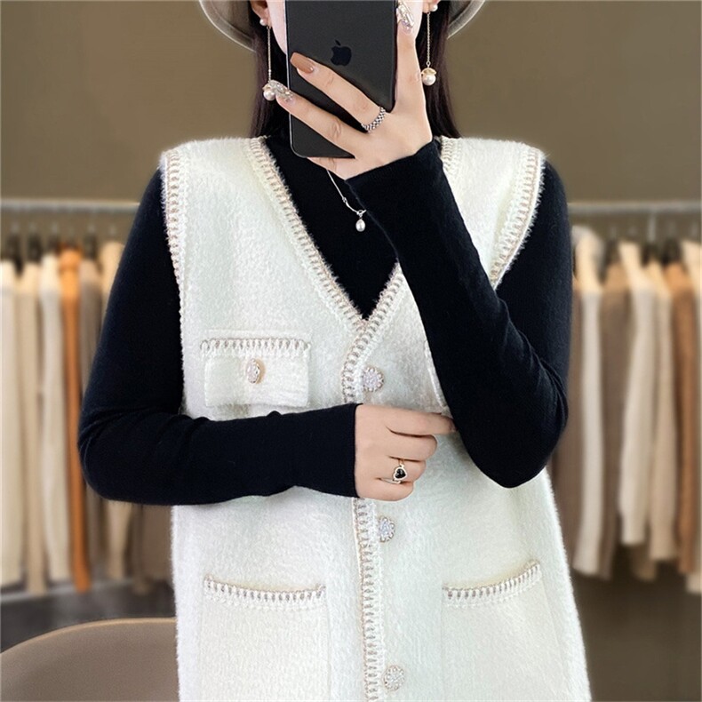 新款女装水貂绒马甲外套时尚百搭显瘦无袖背心优雅气质秋冬必备,女装马甲,暖姿羊绒