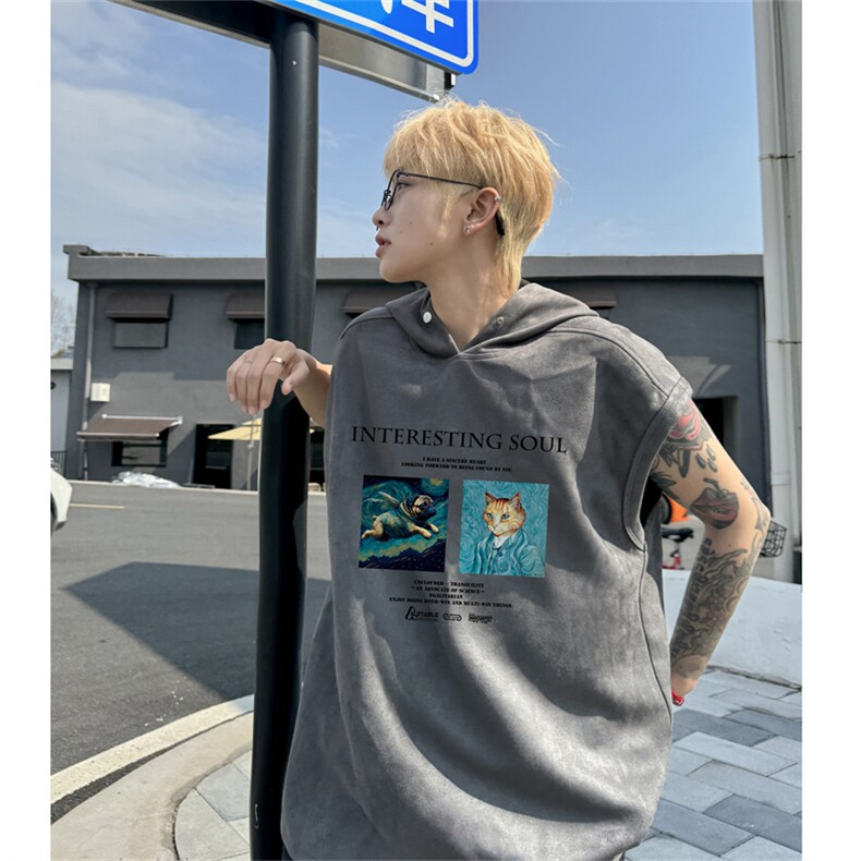 麂皮绒连帽背心坎肩男T恤美式港风JLB454-P30控48,男装T恤,电商B370