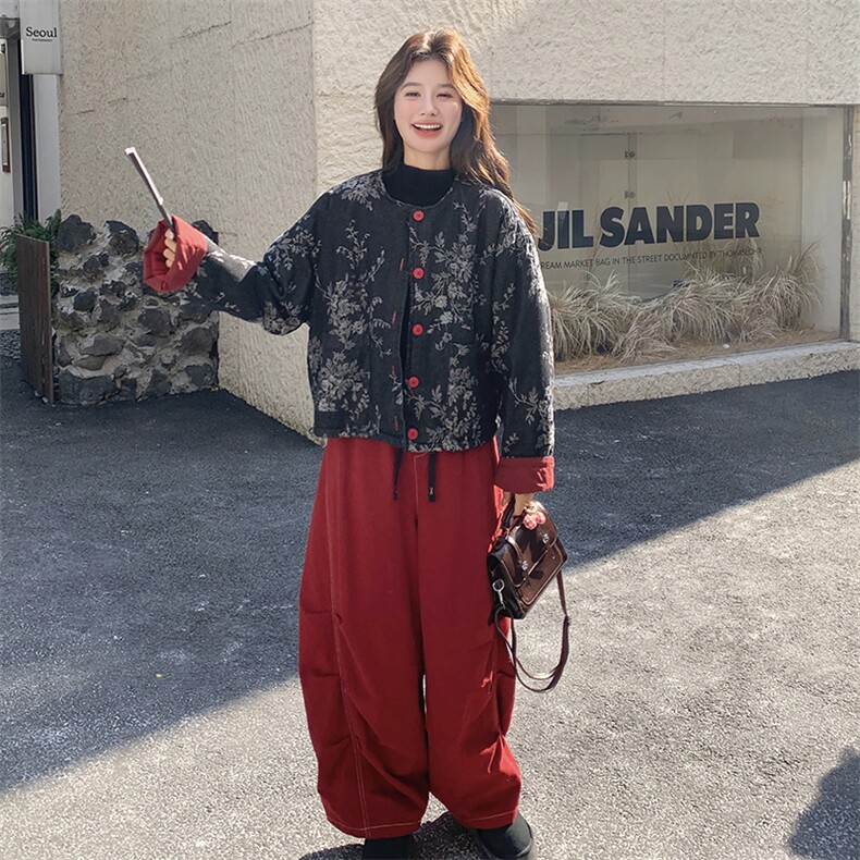 新中式国风灰色羽绒棉服女秋冬超火好看高级小众棉衣棉袄轻薄外套,女装棉衣/棉服,2C122