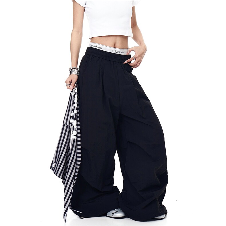 美式复古屁帘绑带叠穿褶皱伞兵裤男女设计感宽松阔腿裤MK3076P48,男装休闲裤,星座1013-5