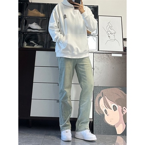 美式hiphop高街直筒重工艺水洗修身vibe牛仔裤货号K700P65,夏季微喇叭牛仔裤搭配什么上衣图片
