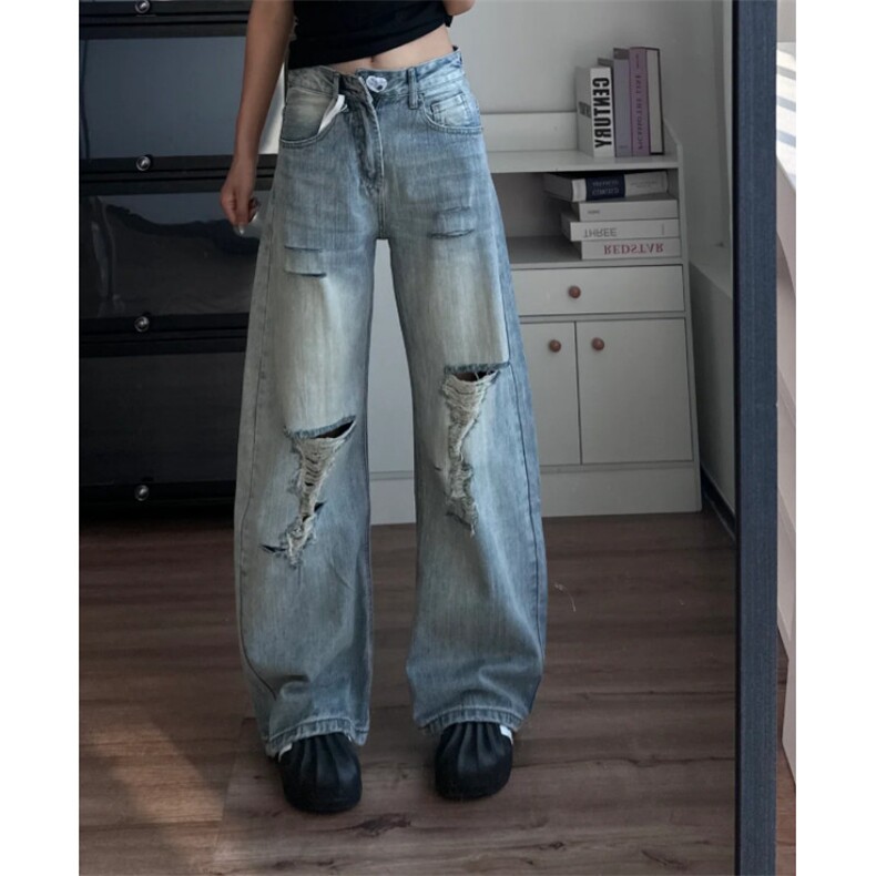 网红款美式高街复古做旧水洗破洞牛仔裤P50Y9192，男装牛仔裤，星座1112-1