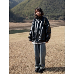 复古工装pu皮衣外套男女款潮流新款机车夹克秋季美式街头立领图片