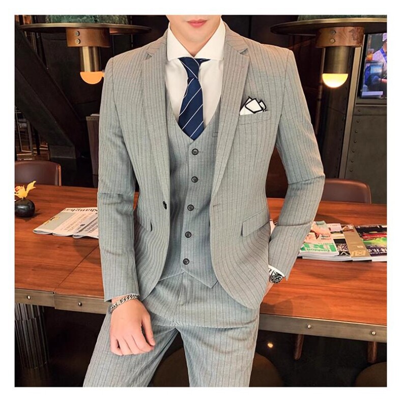 条纹男装西服套装礼服三件套西装商务1012-W9030-P300,男装西服,星座1012