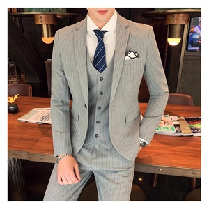 条纹男装西服套装礼服三件套西装商务1012-W9030-P300图片