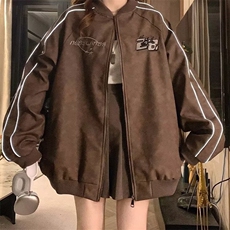 美式复古刺绣皮夹克高街时尚小众春秋季街头飞行员外套棒球领潮，男装夹克，星座506A