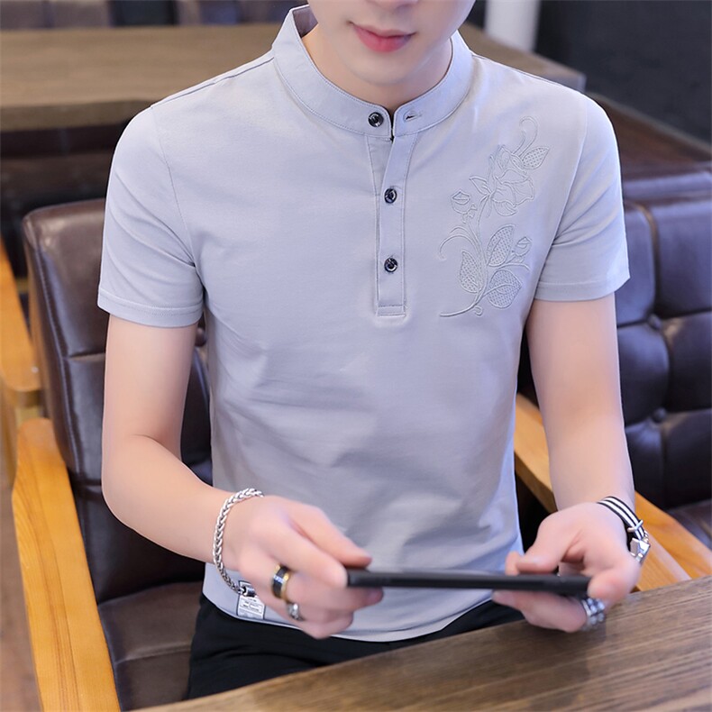 爆款8001-P30青年立领个性潮流上衣服休闲男装刺绣中国风体恤,男装T恤,电商D310（原电商305）