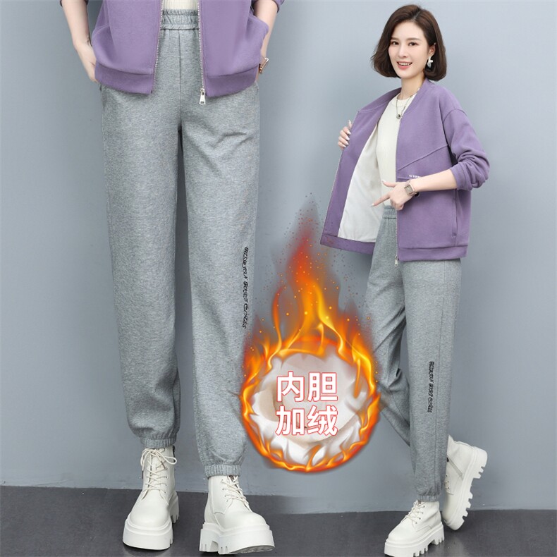 长期现货，运动裤女加绒新款宽松休闲裤2024新款纯色显瘦长裤,女装休闲裤,涵誉