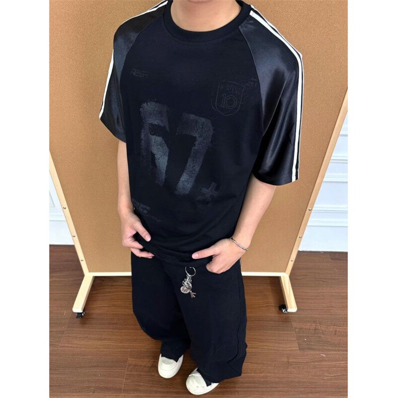 美式复古拼接字母印花圆领宽松男夏季球衣风运动短袖T恤TY139,男装T恤,星座1116A（原606A-3）
