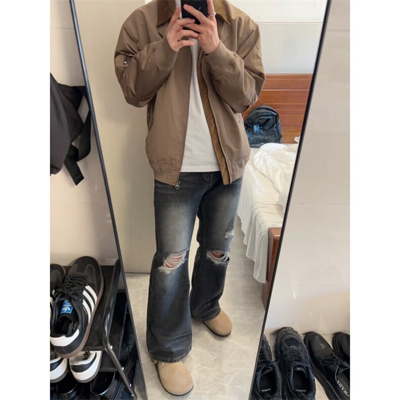 【有货】棕色棒球服外套男春秋美式复古翻领工装夹克JKA678HH-P75,男装夹克,星座1007（原301D）