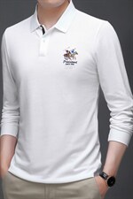 男士薄款长袖纯棉Polo衫春秋季中年圆领上衣宽松长袖t恤男打底衫，男装T恤，电商B212（原钱塘6029）