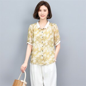 高端苎麻纯亚麻碎花上衣女妈妈装2025夏季新款大码亚麻图片