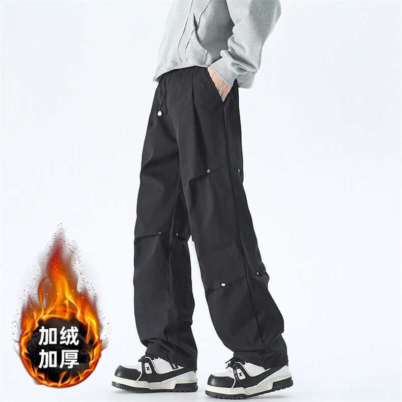 冬季潮流宽松阔腿直筒裤加绒休闲裤A086-HK52129-加绒P44常规P28，男装休闲裤，电商基地A086