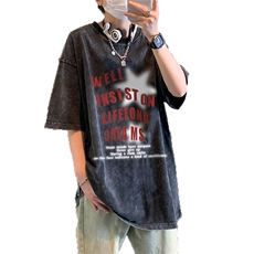 水洗做旧星星短袖t恤男夏季美式复古欧美高街潮牌hiphop重磅半袖，男装T恤，电商B371