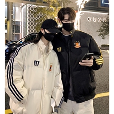 情侣冬装港风织带棉服刺绣logo棉衣休闲加厚外套男G1105P118，男装棉衣，电商A339
