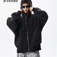 美式慵懒风外套男秋冬季hiphop复古连帽开衫卫衣大码宽松情侣上衣，女装短外套，星座218-8