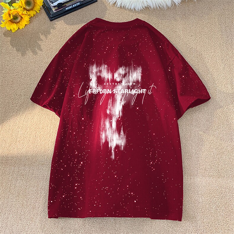 可48小时发货支持抖音得物来样二开美式满天星亮片短袖T恤MTX654，男装T恤，电商A486