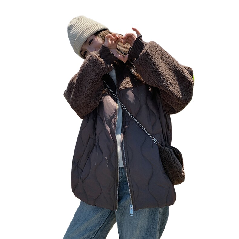 羽绒服女2025年冬季新款女装欧货羊羔毛拼接小个子加厚白鸭绒外套,女装羽绒服,慧尚依恋