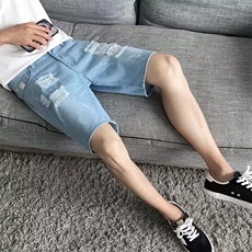 破洞牛仔短裤男宽松直筒日系五分裤潮流薄款裤子N905，男装牛仔裤，星座1116A-1（原606A）