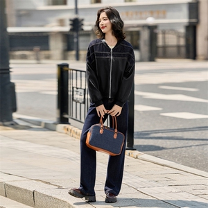 女式皮衣2025秋季新款牛仔拼接百搭休闲时尚PU皮夹克上衣图片