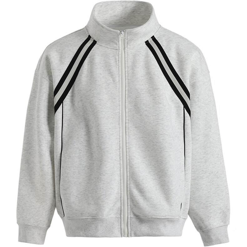 抖音得物高品质二开25秋冬美式重磅结构织带撞色立领卫衣外套W70,男装卫衣,电商A486-1