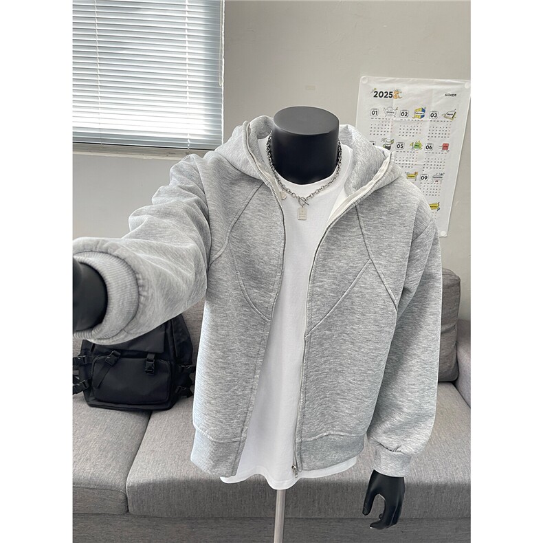 假模春秋新款硬挺连帽接拼宽复古潮开衫卫衣外套WT15-P68黑,男装卫衣,电商C310
